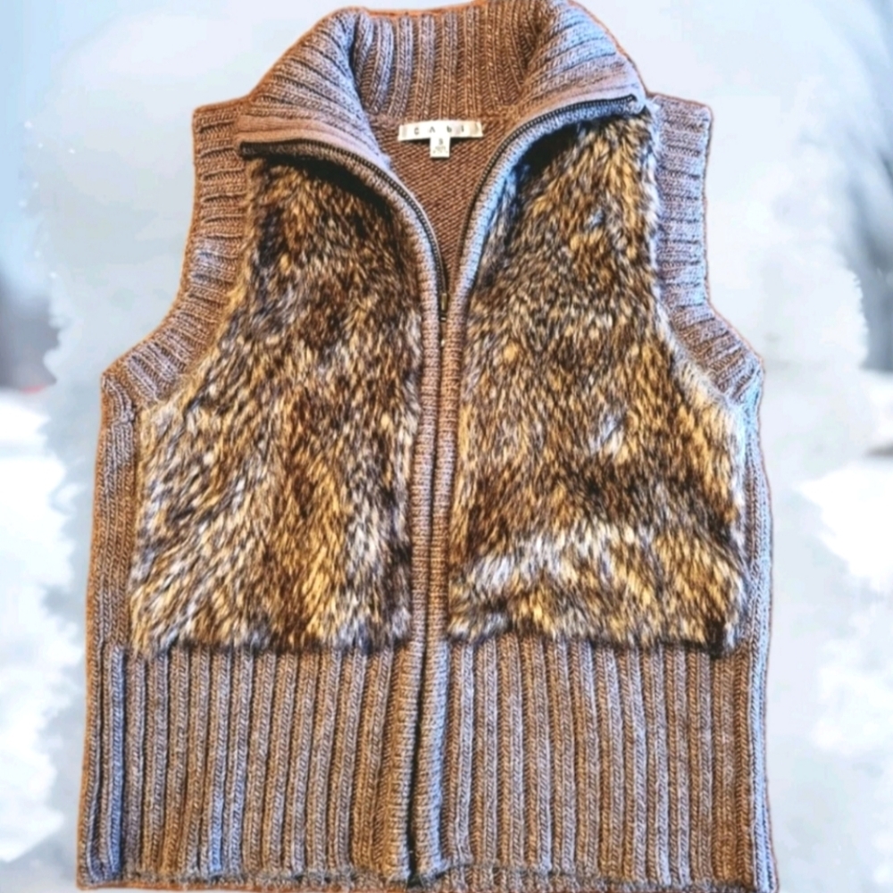 CAbi Alpaca Wool Blend Faux Fur Sweater Vest Sz S | Style 167 - Picture 2 of 13
